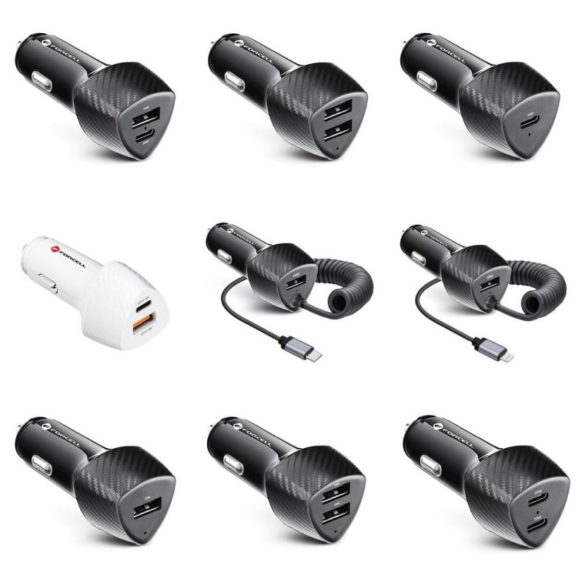 Kryt Nabíjačka auta Car Charger Forcell F-Energy Carbon USB C Qc3.0 Pd 3A 20W Cc50-1C Black