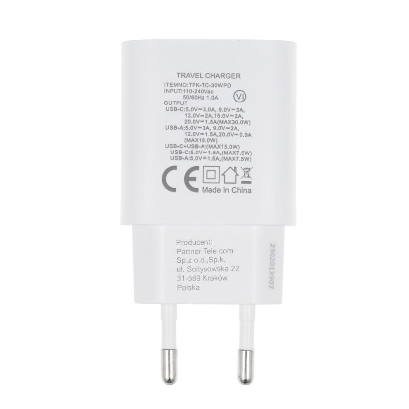 Phone Charger Forcell F-Energy USB C + USB A Qc4.0 Pd 3A 30W Tfk-Tc-30Wpd White