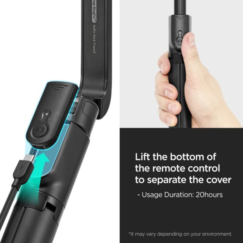 Selfie tyč Spigen S580W Magsafe Bluetooth Selfie Stick Long Tripod Black