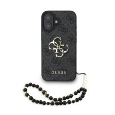 Guess PU 4G Metal Logo Strap zadný kryt pre iPhone 16 Black