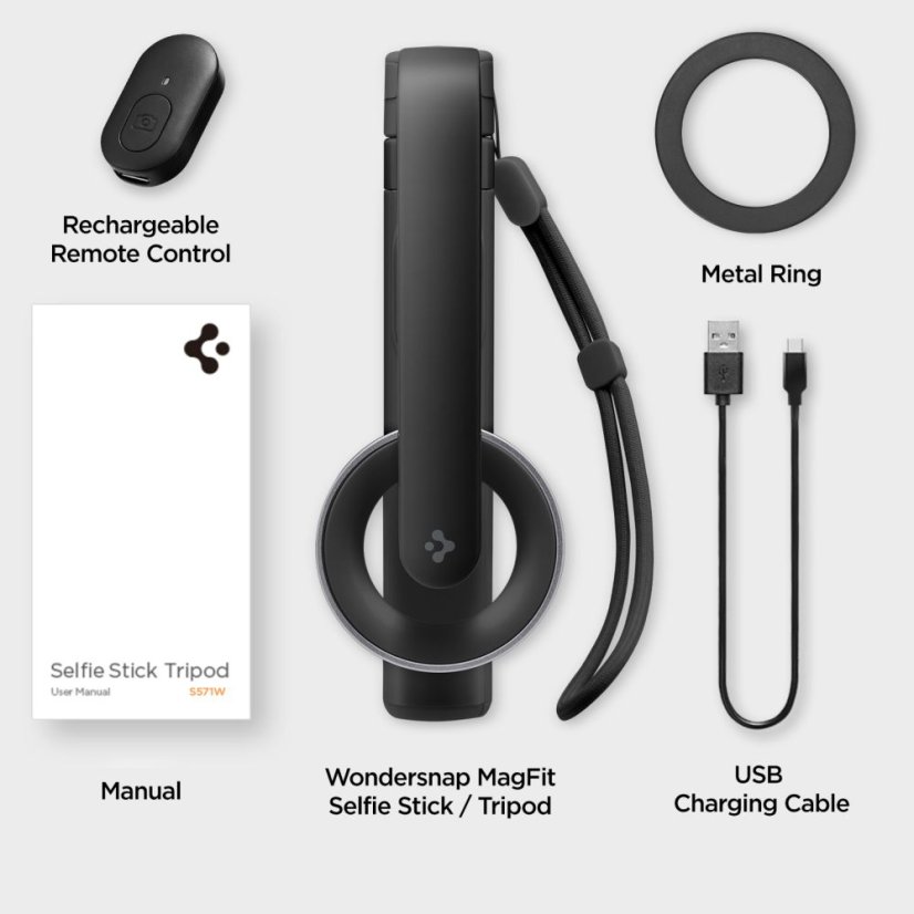 Selfie tyč Spigen S571W Magsafe Bluetooth Selfie Stick Tripod Black