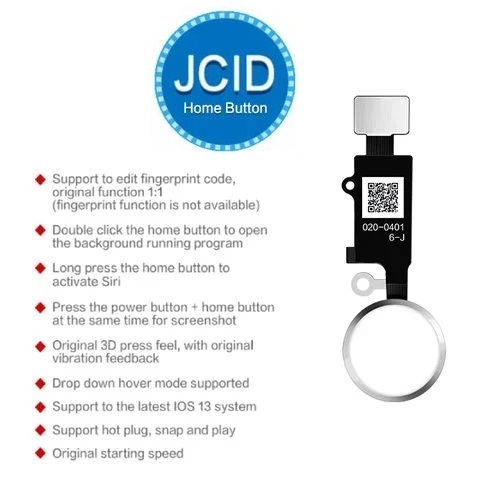 Apple iPhone 7, 7 Plus, 8, 8 Plus, SE 2020, SE 2022 - JC 6th gen. 3D Touch - Home gomb - Home gomb hátlap funkcióval (ezüst)