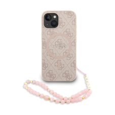 Guess PU Leather 4G Colored Ring pánt MagSafe hátsó tok iPhone 15 rózsaszínhez