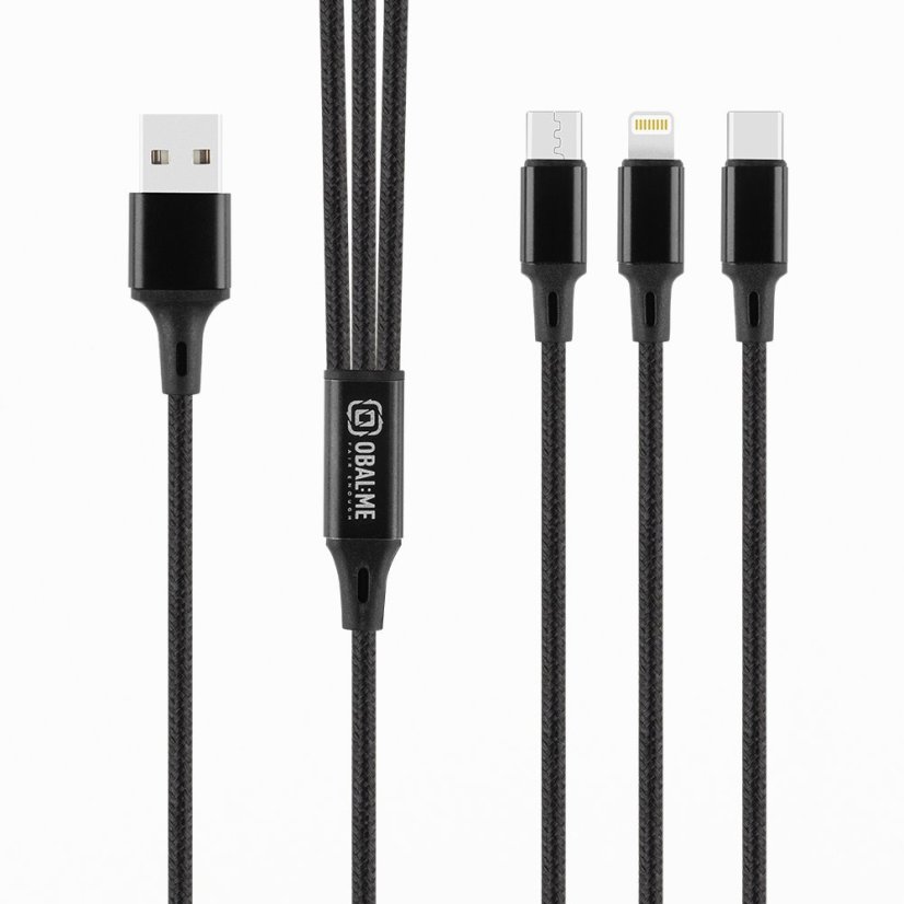 OBAL:ME 3v1 AllConnect Fast Charge USB-A/USB-C, Lightning, Micro-USB kábel 1.2m Black
