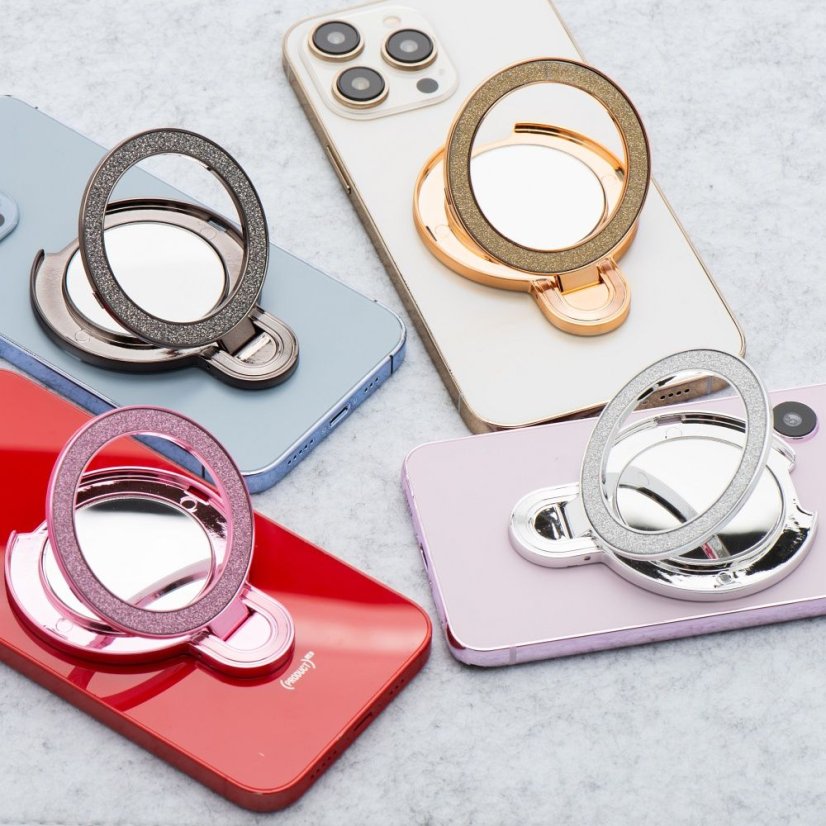 Phone Stand Circle Mirror - Stick-On - Black