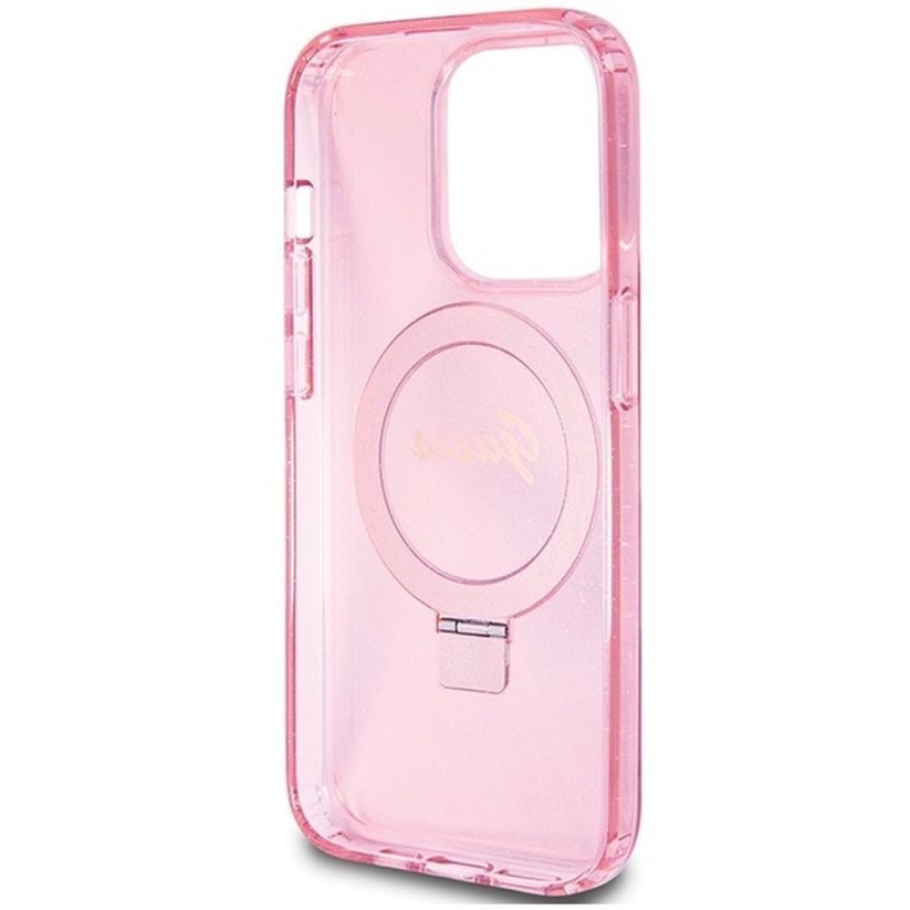 Kryt Original Faceplate Case Guess Guhmp15Lhrsgsp iPhone 15 Pro (s MagSafe / Glitter Script Logo / Ring Stand / Pink)