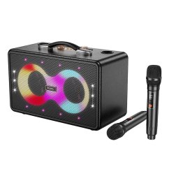 Hoco Karaoke Set Wireless Speaker + 2 X Wireless Microphones Led 40W Ha8 Black