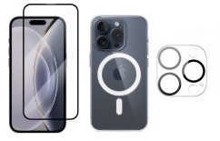 3PACK - 3D Ochranné sklo + Crystal Air kryt s MagSafe + ochranné sklíčko kamery pre iPhone 15 Pro