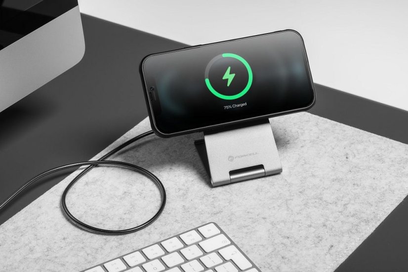 Bezdrôtová nabíjačka Wireless Charger Forcell F-Energy Flip Charge USB C Qi2 15W s MagSafe Silver 0Int