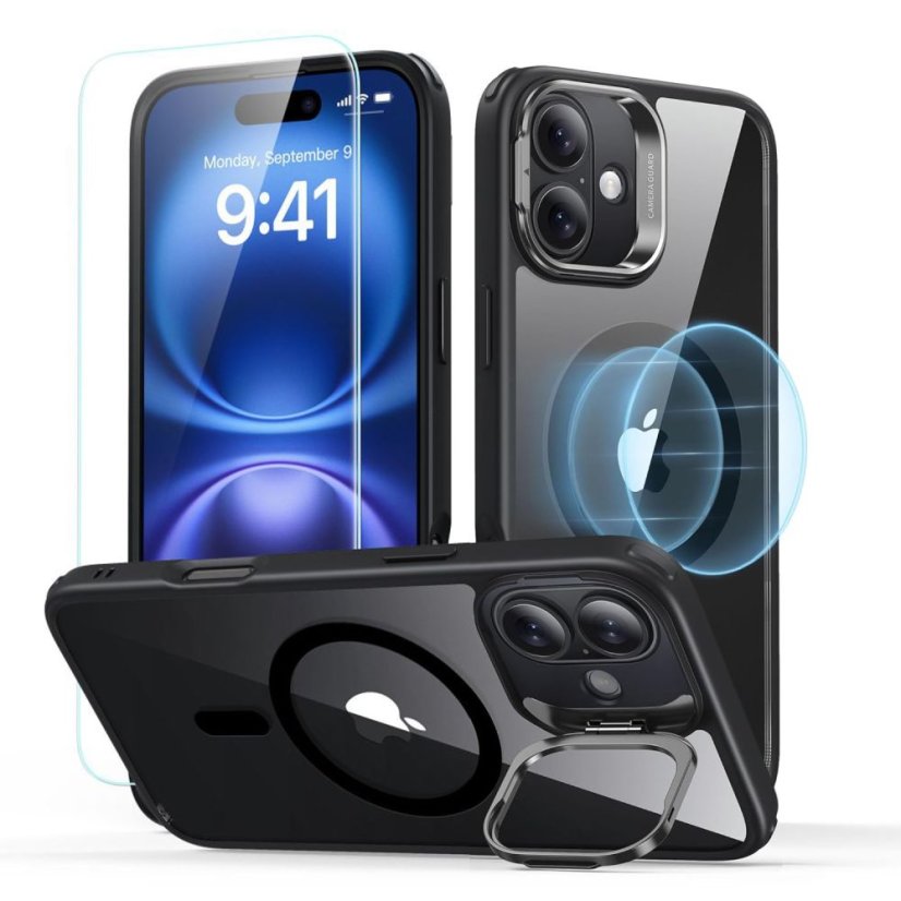 Kryt ESR Classic Hybrid Kickstand Halolock Magsafe & Tempered Glass iPhone 16 Clear/Black