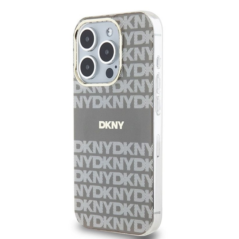 Kryt DKNY Case iPhone 15 Pro s MagSafe Dkhmp15Lhrhsee (DKNY Hc Magsafe Pc Tpu Repeat Texture Pattern W/ Stripe) Beige