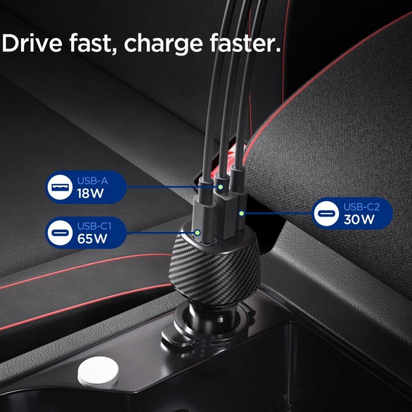 Spigen Essential Ev1133 3 portos autós töltő 113W Black