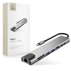 Tech-Protect HUB Hub adapter Hb09 Hub adapter 8In1 Type-C + Usb-A3.0 + Usb-C3.0 + Hdmi 4K 60Hz + Sd/Tf + PD100W + Rj45 1000Mb/S Space Grey (Space Grey)