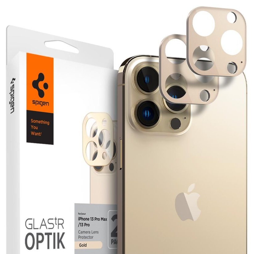 Ochranné sklo zadnej kamery Spigen Optik.Tr Camera Protector 2-Pack iPhone 13 Pro / 13 Pro Max Gold