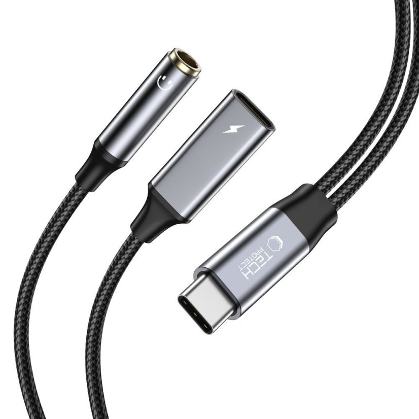 Kábel Tech-Protect Ultraboost Cable Adapter PD 60W / 6A Type-C to mini Jack 3.5mm & Type-C Black