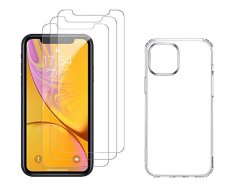 4PACK - 3x ochranné tvrdené sklo (s horným výrezom na prednú kameru) + priesvitný kryt - iPhone 12 mini