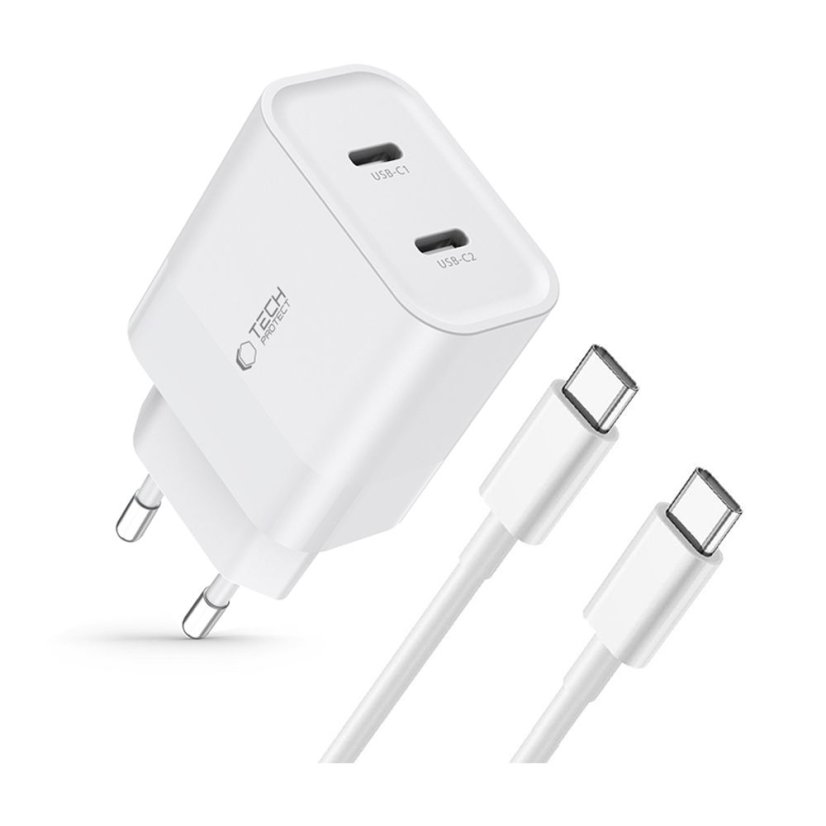 Nabíjačka do siete Tech-Protect C20W 2-Port Network Charger PD 20W + Type-C Cable White