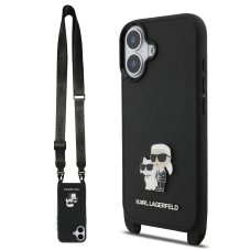 Karl Lagerfeld Saffiano Crossbody Popruh Metal Karl and Choupette zadný kryt pre iPhone 17 Black