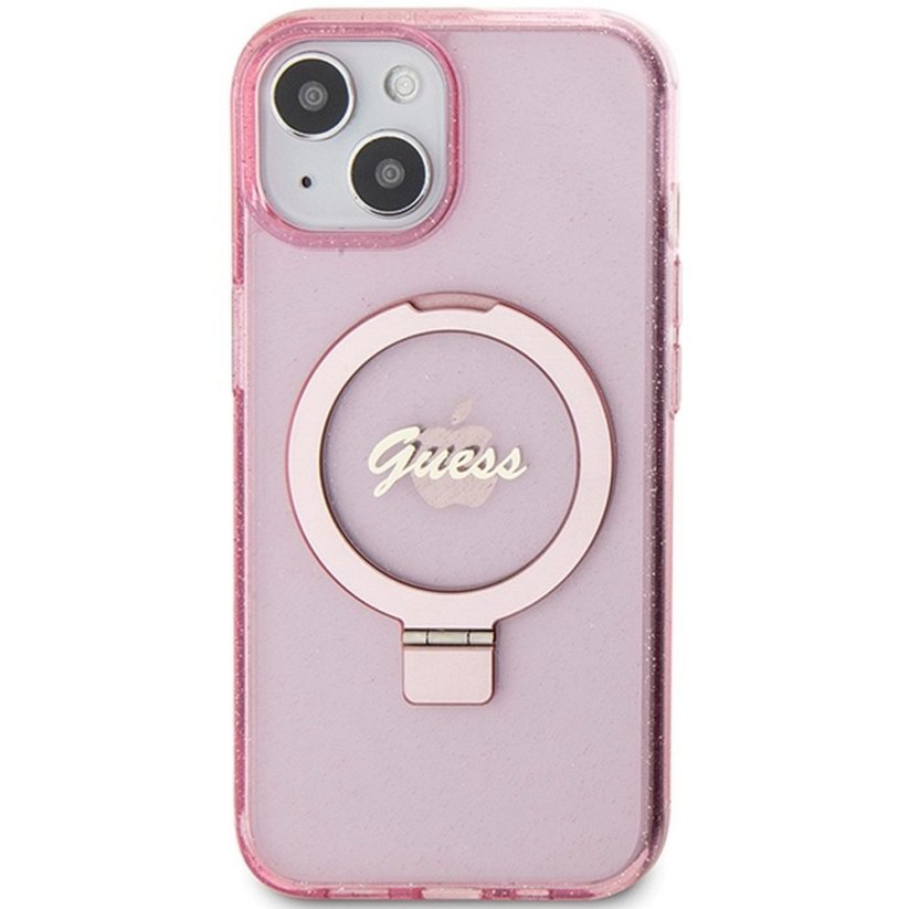 Kryt Original Faceplate Case Guess Guhmp15Shrsgsp iPhone 15 (s MagSafe / Glitter Script Logo / Ring Stand / Pink)