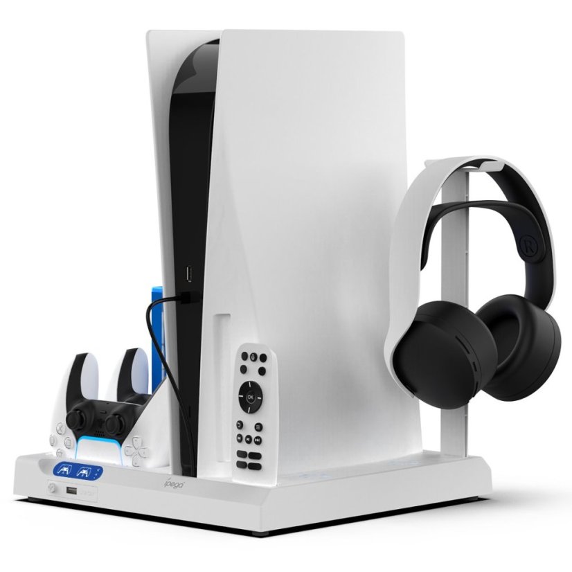 iPega P5S028 All-in-One nabíjací Stojan s chladením pre PS5/PS5 Slim/PS5 Pro White