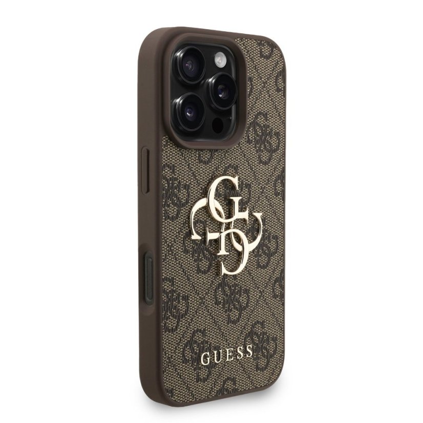 Guess PU 4G Metal Logo Strap zadný kryt pre iPhone 16 Pro Max Brown