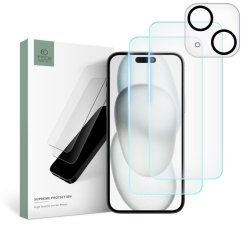 Ochranné tvrdené sklo Tech-Protect Supreme Set iPhone 15 Clear