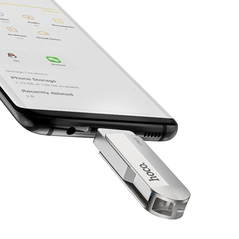 Memóriakártya Pendrive 128Gb USB 3.0 (USB A + USB C) Hoco Ud10 Silver