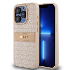 DKNY PU Leather Repeat Pattern Tonal Stripe zadný kryt pre iPhone 14 Pro Max Pink