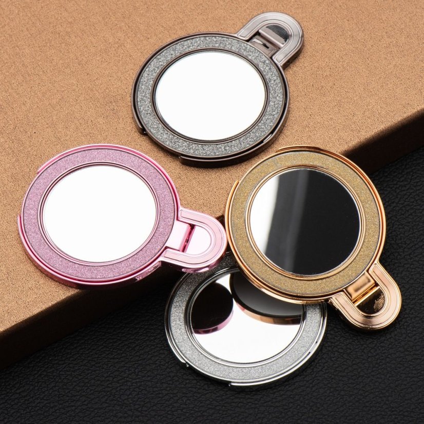 Phone Stand Circle Mirror - Stick-On - Black