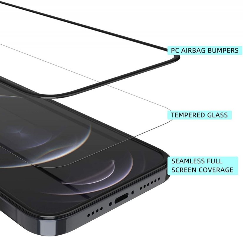 5D Hybrid ochranné sklo iPhone 12 Pro Max s vystúpenými okrajmi - čierne