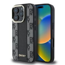 DKNY PU Leather Checkered Pattern MagSafe zadný kryt pre iPhone 16 Pro Max Black