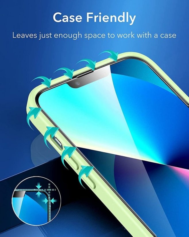 3PACK Ochranné tvrdené sklo - Apple iPhone 13 s malým výrezom na slúchadlo + inštalačný rámik