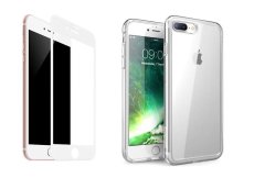 2PACK - 3D biele ochranné sklo + transparentný kryt pre iPhone 7 Plus/8 Plus