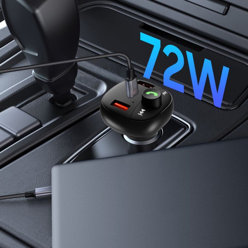 Tech-Protect Cc06 3 portos autós töltő PD 72W + adó Fm Bluetooth Black