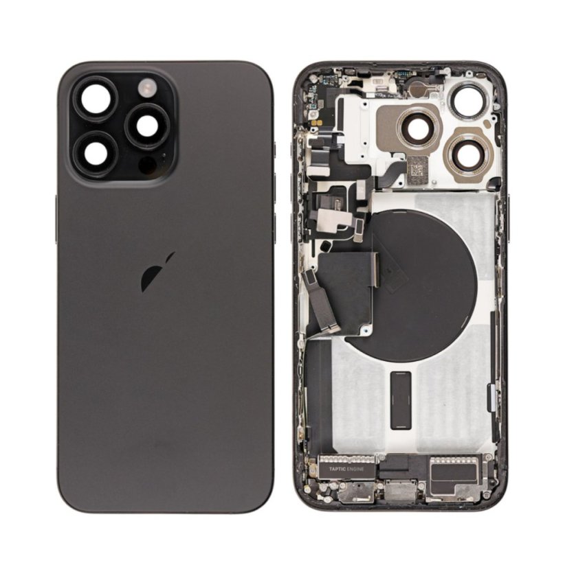 Apple iPhone 15 Pro - Zadný housing s predinštalovanými dielmi (Black Titanium)