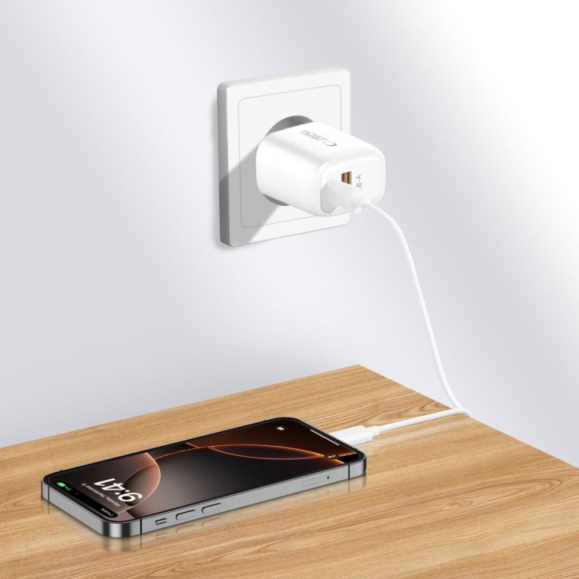 Tech-Protect Nca20 2portová síťová nabíječka PD 20W / QC3.0 + kabel Type-C Bílá
