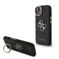 Guess PU 4G Metal Logo Stand Camera Frame zadný kryt pre iPhone 13 Black