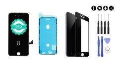 MULTIPACK - Čierny LCD displej iPhone 8 + LCD adhesive (lepka pod displej) + 3D ochranné sklo + sada náradia