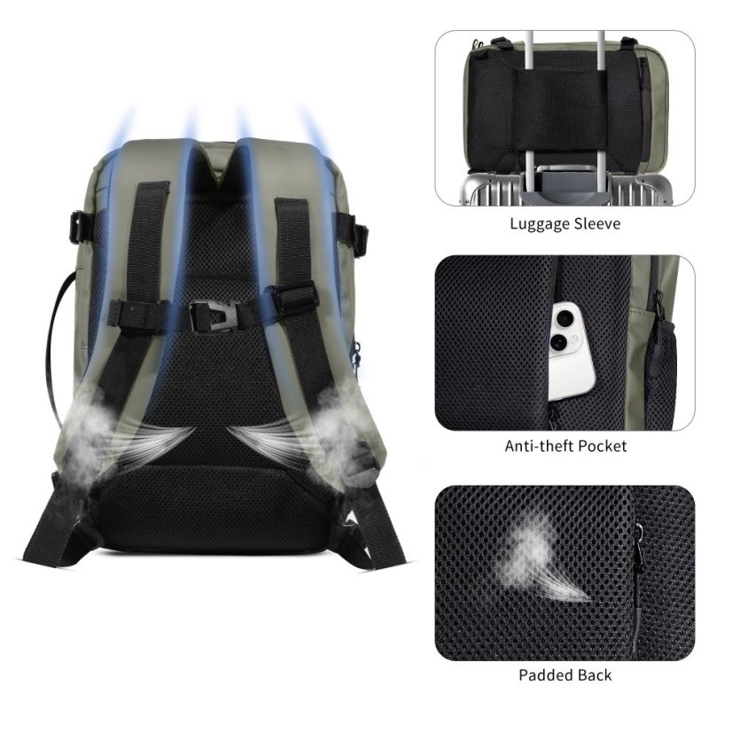 Remienok Tech-Protect Defender S50 Ryanair & Wizzair Travel Laptop Cabin Backpack 20L 40X20X25 Olive Green