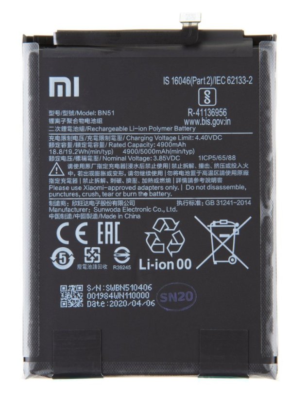 BN51 Xiaomi eredeti akkumulátor 4900mAh (Service Pack - eredeti pótalkatrész)