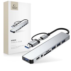 HUB rozbočovač Tech-Protect Hb06 Hub Adapter 8In1 Type-C + Usb2.0 + Usb3.0 + Sd/Tf + Av3.5 Space Grey