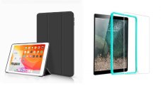 TriFold Smart Case - Kryt se stojánkem pro iPad 9.7 (kromě iPad Pro 9.7) - černý + ochranné tvrzené sklo s instalačním rámečkem