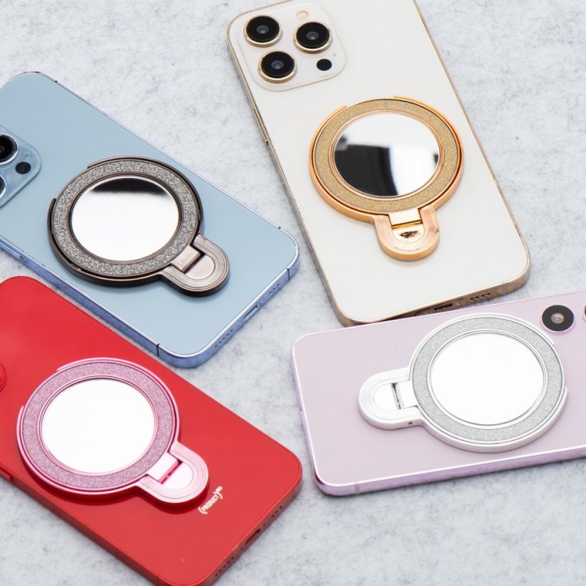 Phone Stand Circle Mirror - Stick-On - Black