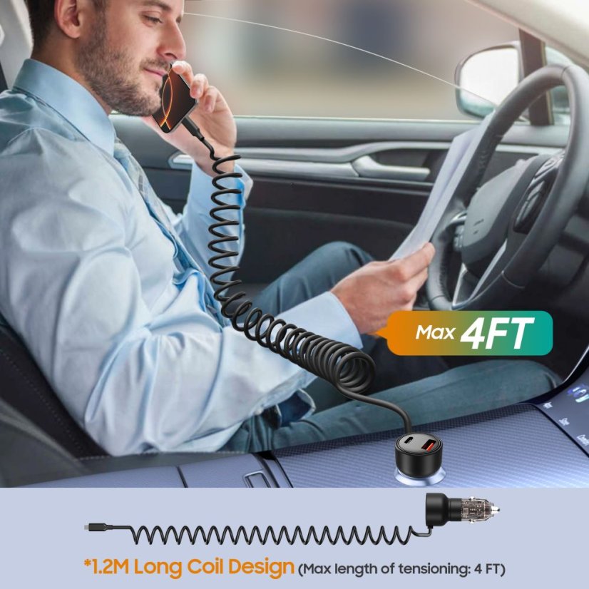 Tech-Protect Cc05 2 portos autós töltő PD 60W + kábel Black