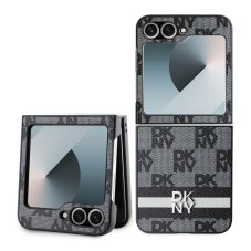 DKNY PU Leather Checkered Pattern and Stripe zadný kryt pre Samsung Galaxy Z Flip 6/7 FE Black