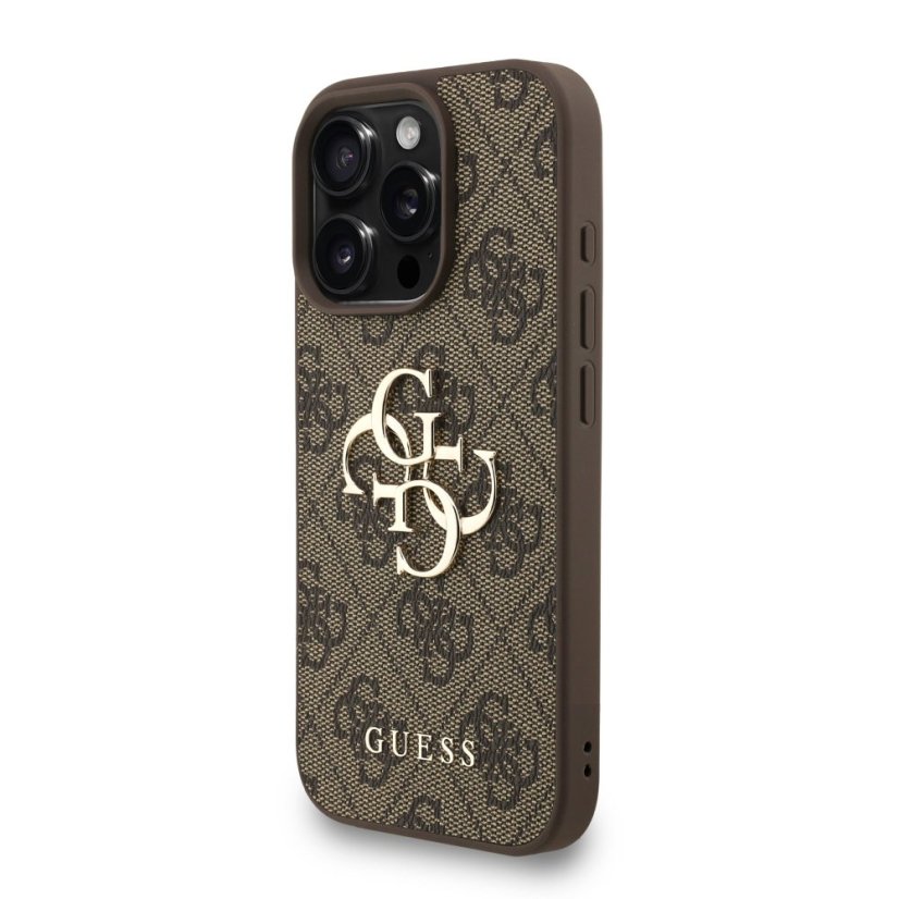 Guess PU 4G Metal Logo Strap zadný kryt pre iPhone 16 Pro Max Brown