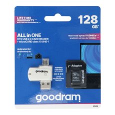 Pamäťová karta Goodram Card Reader USB A + Micro USB All In One M1A4 + Memory Card Micro Sd 128Gb With Adapter Sd