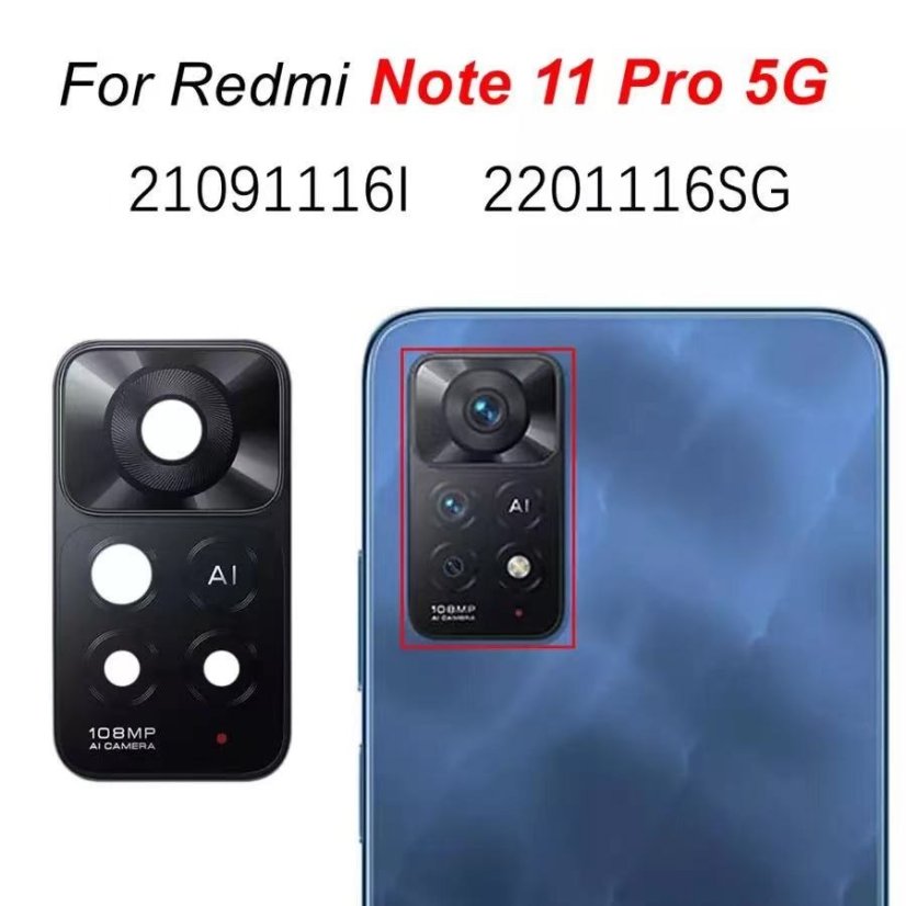 Náhradné sklo zadnej kamery - Xiaomi Redmi Note 11 Pro 5G (s orámovaním)