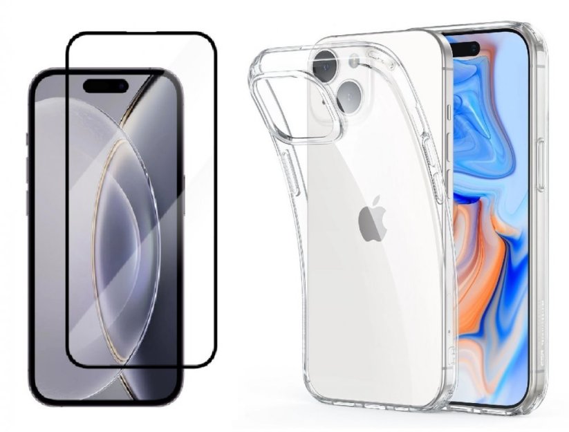 2PACK - 3D Ochranné tvrdené sklo + transparentný kryt pre iPhone 15 Plus