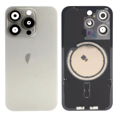 Apple iPhone 15 Pro - Náhradné zadné sklo housingu so sklíčkom kamery a MagSafe (Natural Titanium)